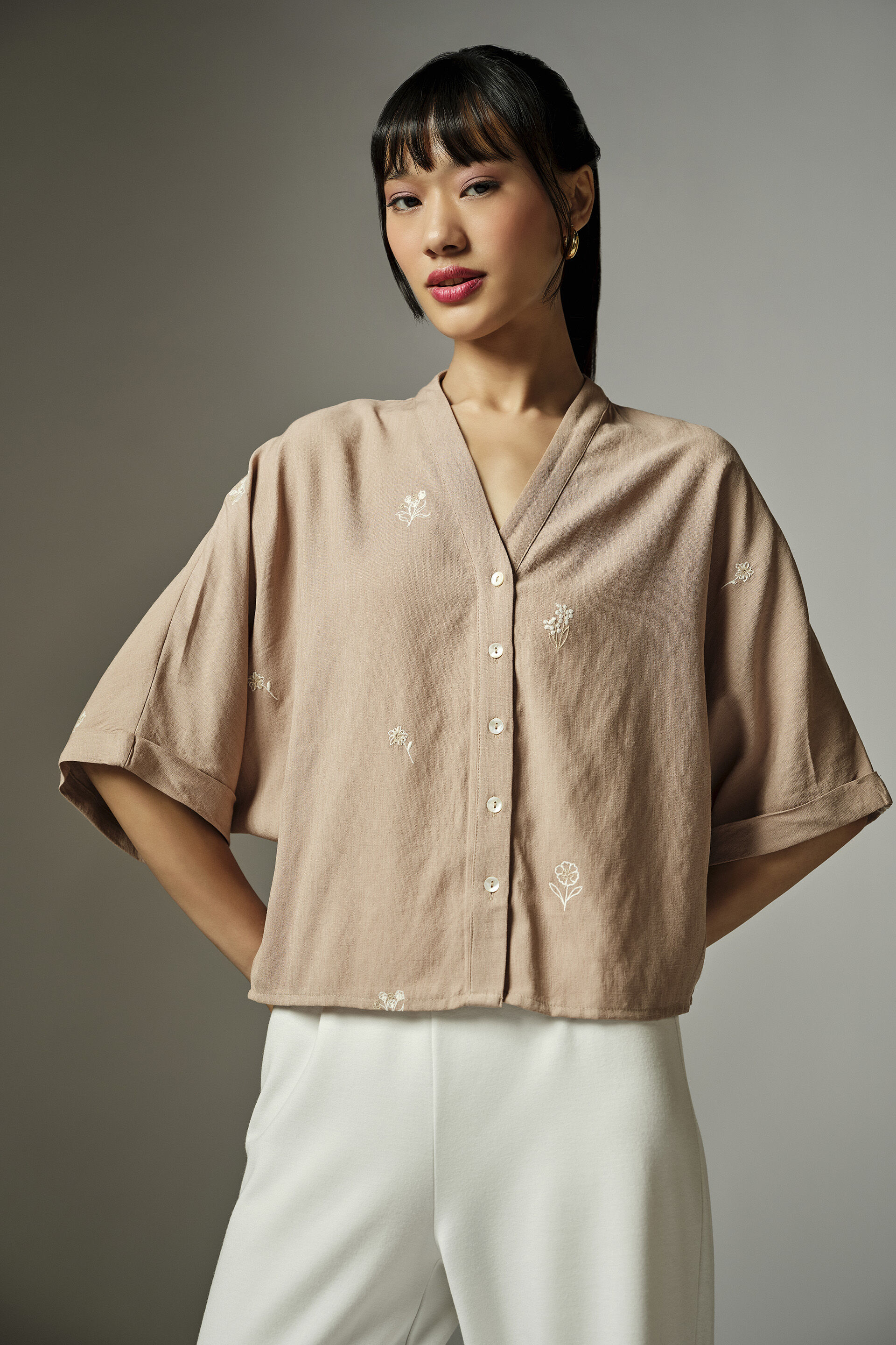 Beige Embroidered Shirt